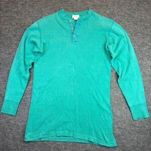 Vintage 90s Gap Thermal Henley Shirt XL Teal Green Waffle Knit Long Sleeve